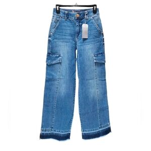 Wit & Wisdom Jeans Wide Leg Release Fray Hem Cargo Pockets High Rise Ab Solution